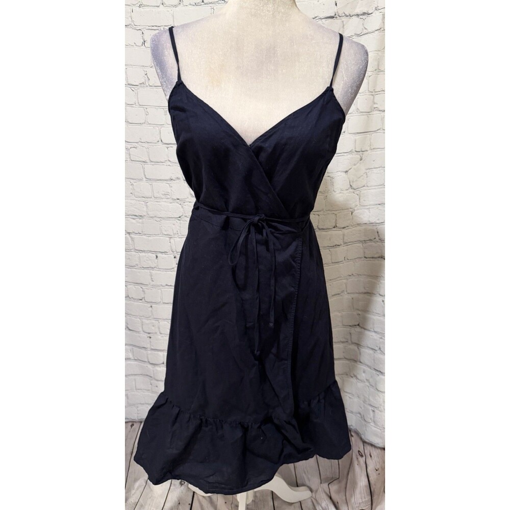 GAP Linen Navy Blue Ruffle Wrap Cami Cotton/Linen Dress navy blue Size Small